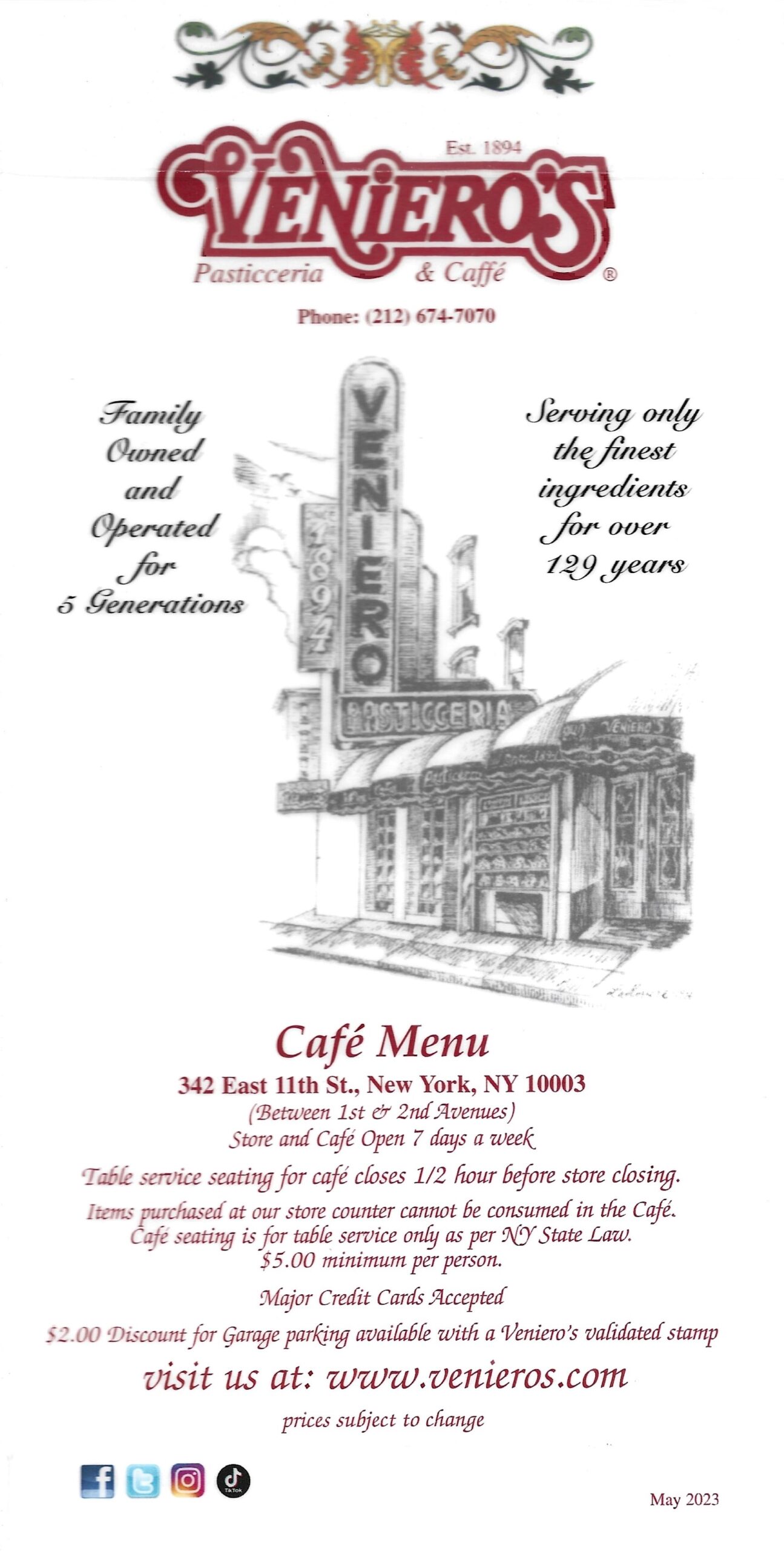 Cafe Menu Page 1